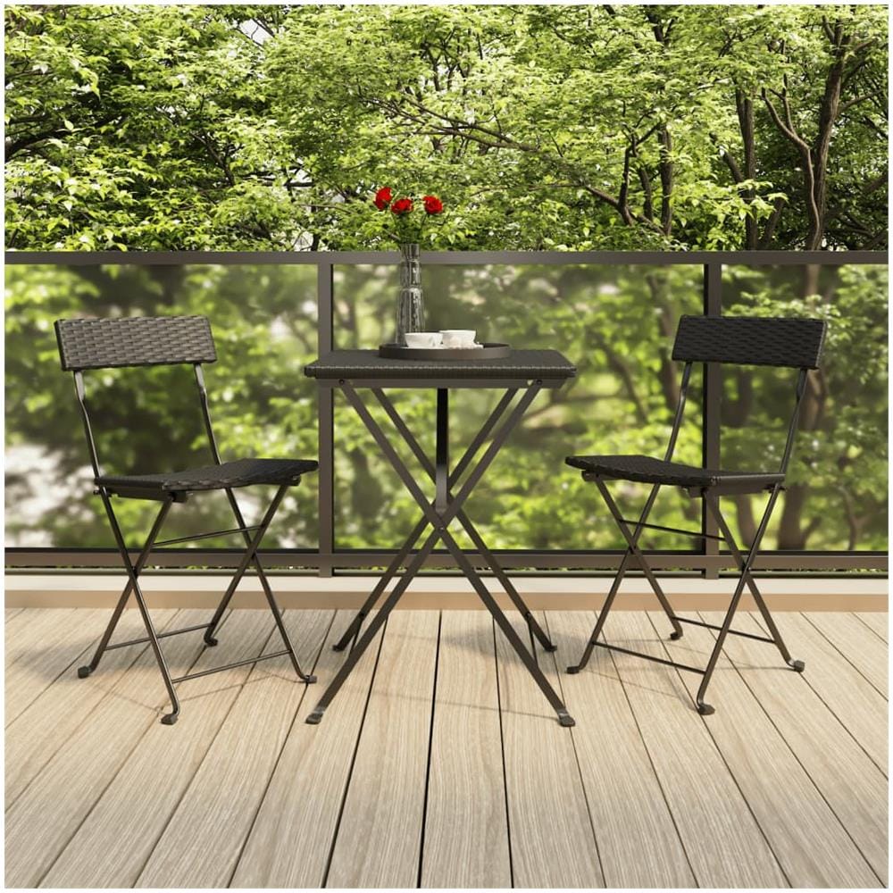 Set Pieghevole Da Bistrò 3 Pz Nero In Polyrattan - Foto 1