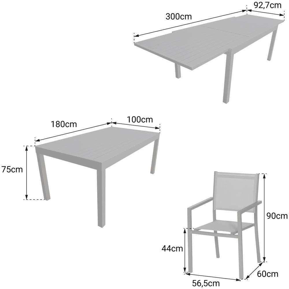 Veneziaset Di Mobili Da Giardino Allungabili 180/300 In Textilene Grigio 10 Posti - Alluminio Antracite - Foto 2