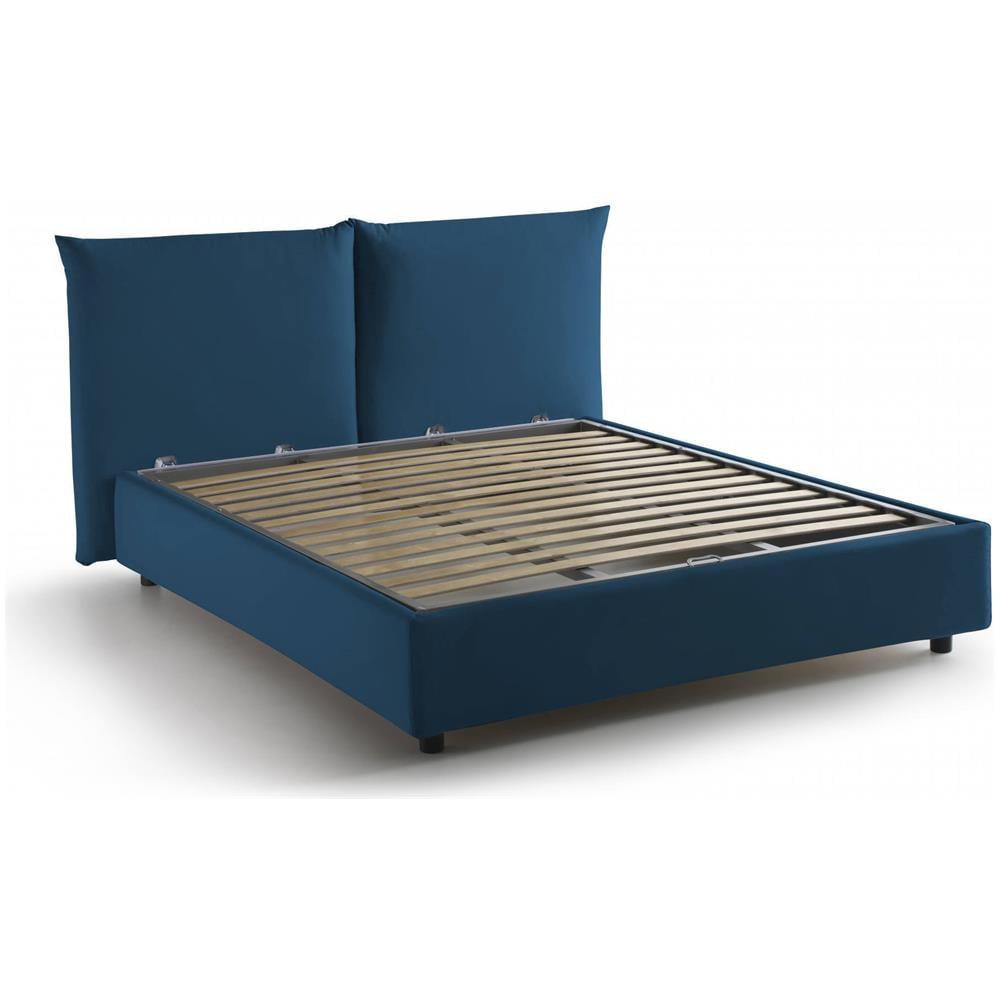 Letto Matrimoniale Gabriella, Letto Contenitore Con Rivestimento In Tessuto, 100% Made In Italy, Apertura Frontale, Adatto Per Materasso Cm 160x200, Blu - Foto 2