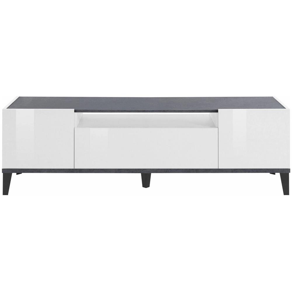Mobile Porta Tv Ivan, Credenza Bassa Da Soggiorno A 2 Ante, Base Porta Tv, 100% Made In Italy, Cm 160x40h47, Bianco Lucido E Ardesia - Foto 4