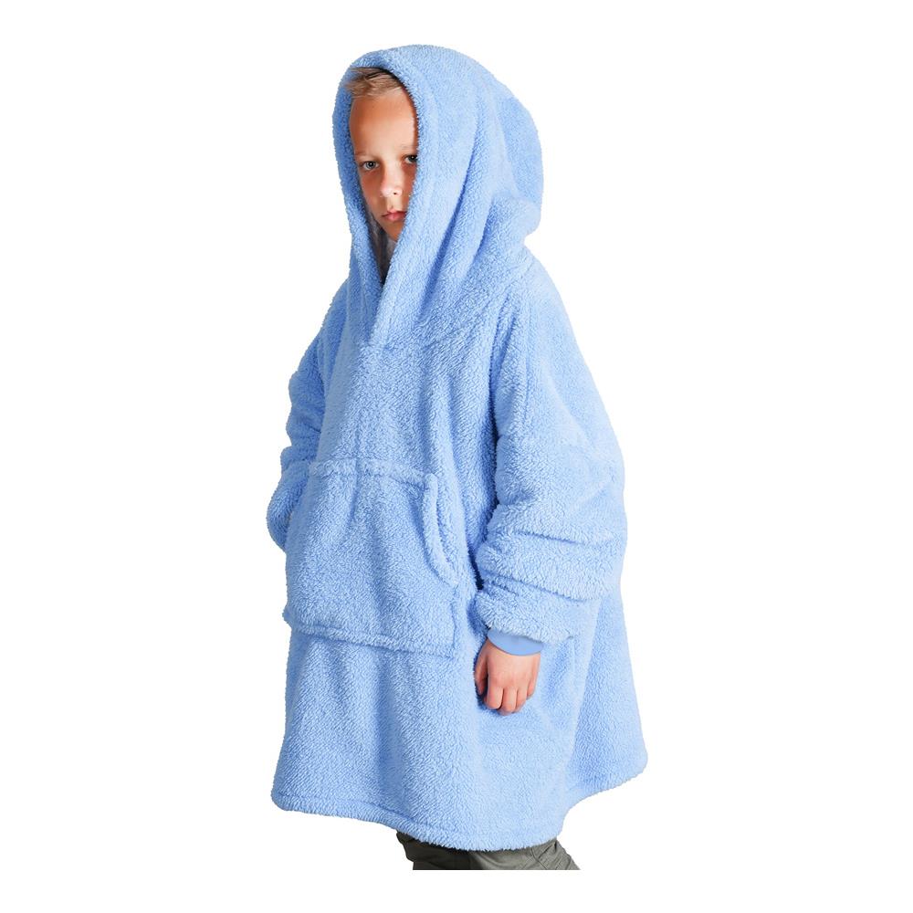 Felpa Plaid Bambini Coperta Agnellata Sherpa Con Tasca Inverno Tinta Unita Midlands Felpone Azzurro - Foto 1