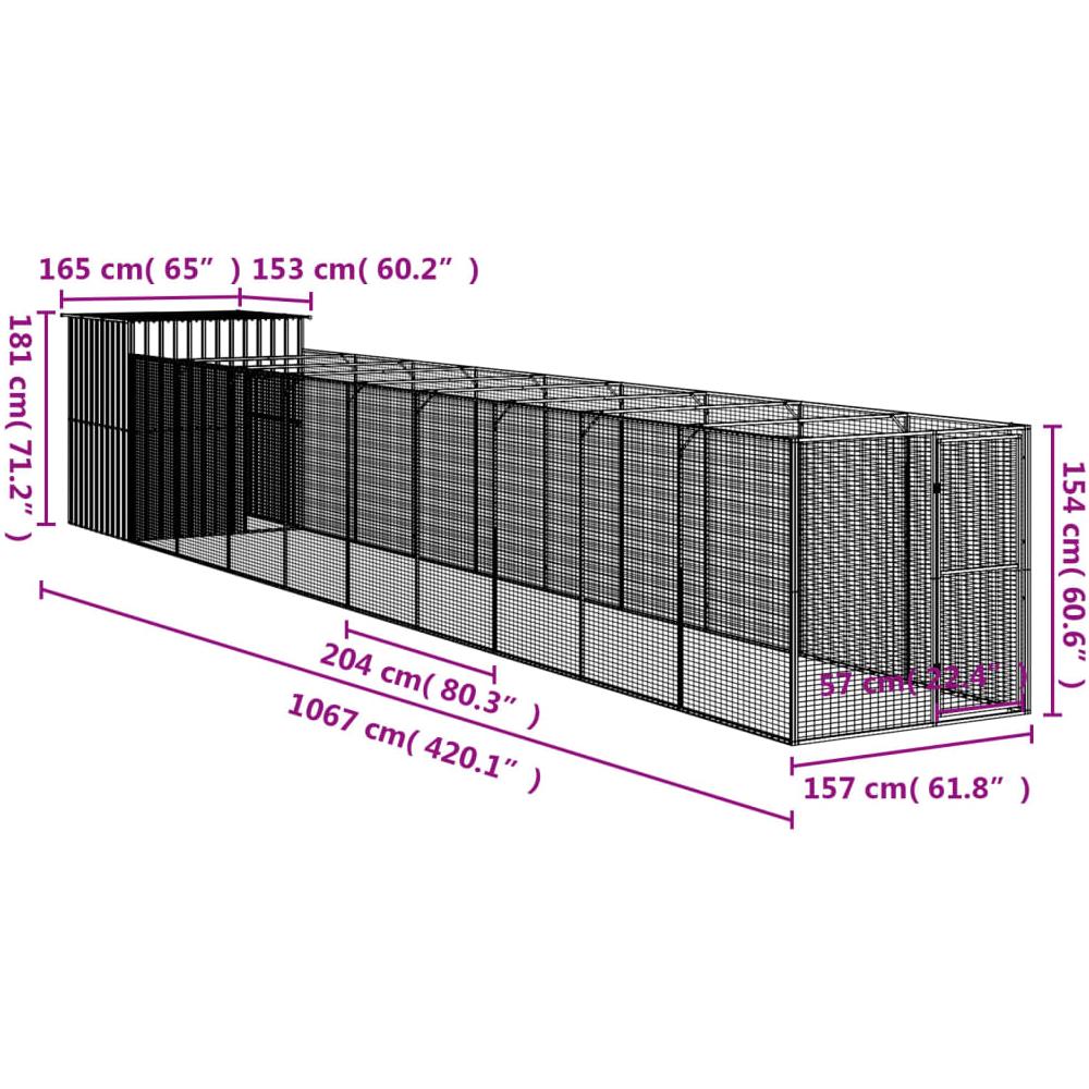 Casetta Cani Corsa Grigio Chiaro 165x1067x181cm Acciaio Zincato - Foto 7