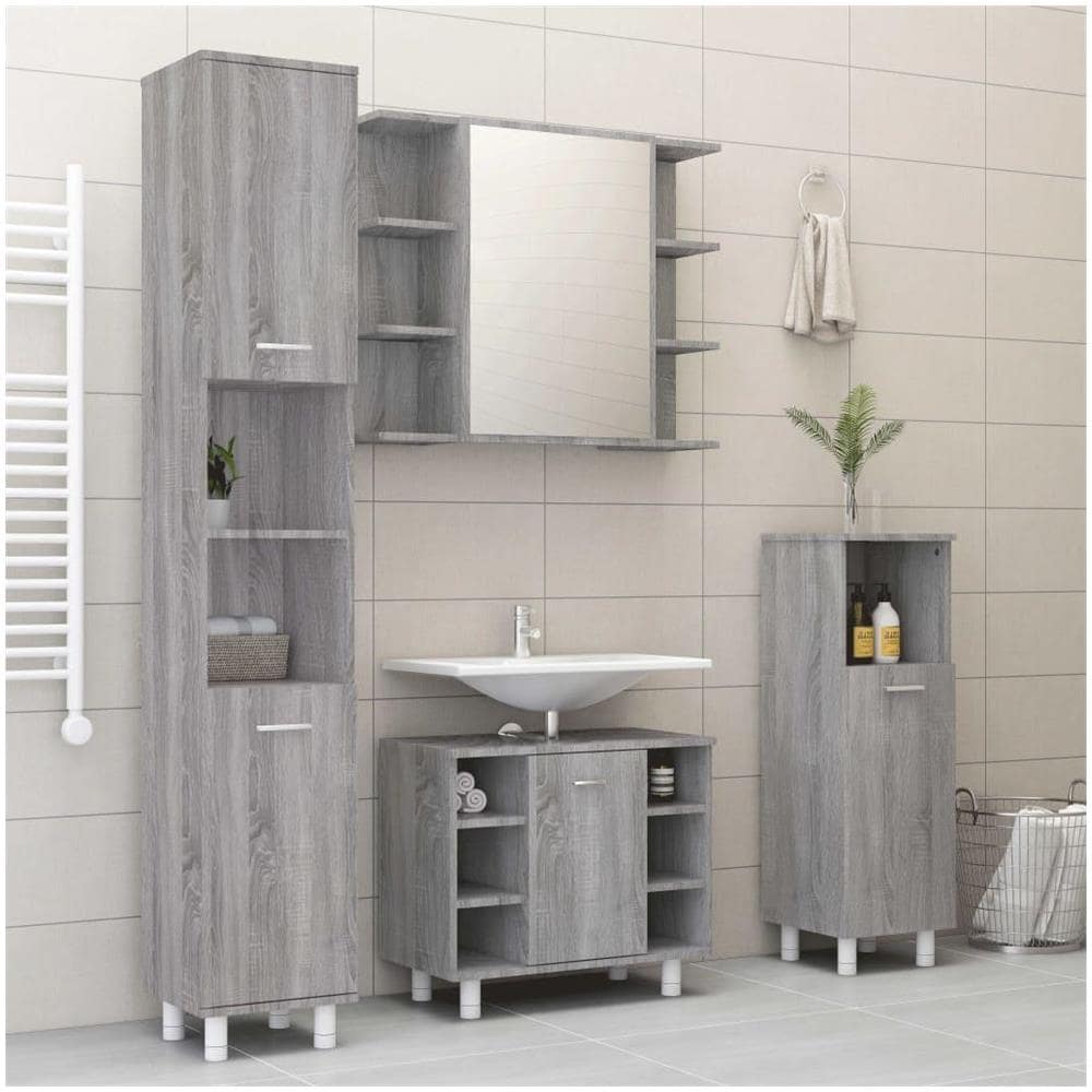 Set Mobili da Bagno 4 pz Grigio Sonoma in Legno Multistrato - Foto 2
