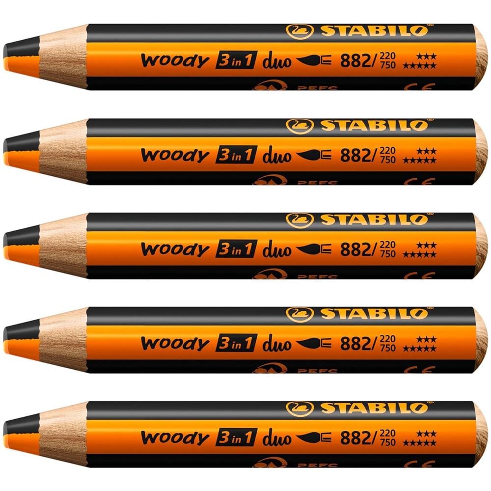 woody 3 in 1 duo - Matita colorata Multi-Funzione - Mina a 2 Colori - Confezione da 5 - Arancione /Nero - Foto 1