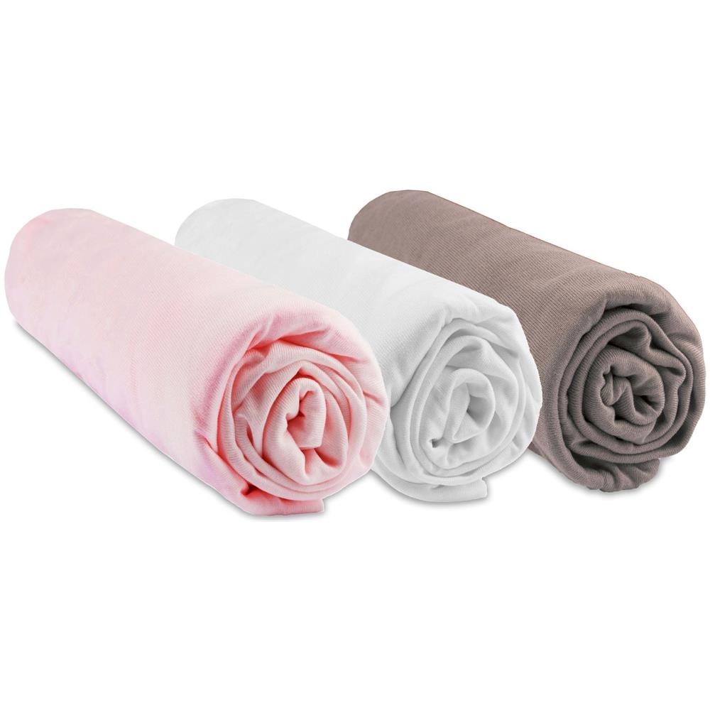 Set 3 Lenzuola Con Angoli In Bambù - 40x80 / 40x90 Cm - Rosa-bianco-tortora - Foto 1