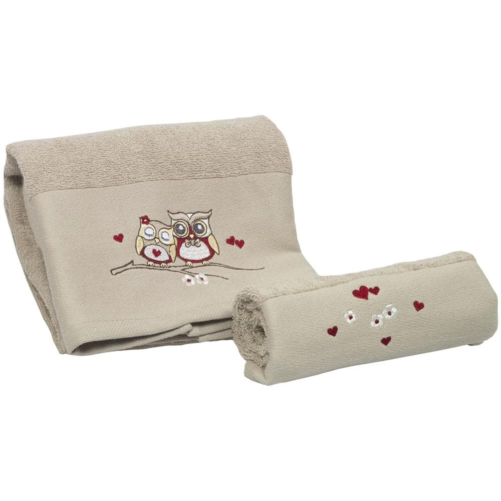 Set Asciugamano Copiola Salvietta Bagno In Spugna 100% Cotone Mod Gufetti Copiola Tortora - Foto 1