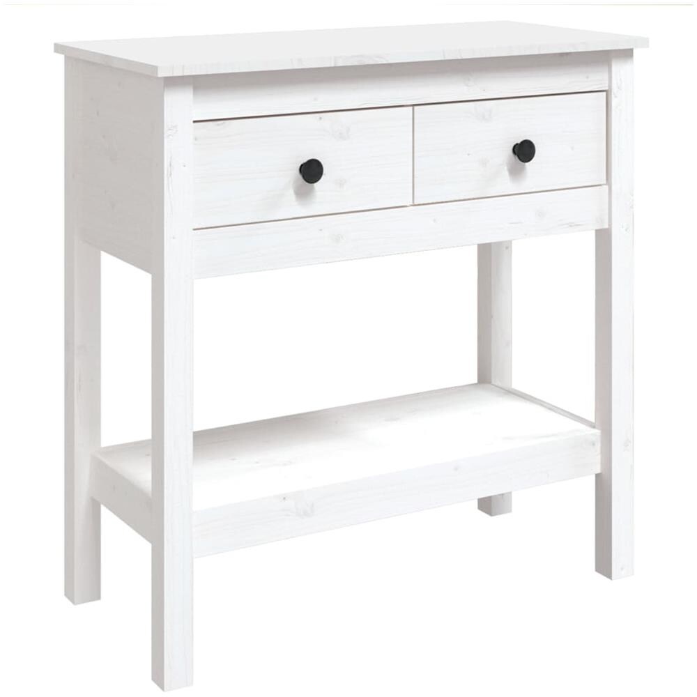 Tavolo Consolle Bianco 75x35x75 Cm In Legno Massello Di Pino - Foto 2
