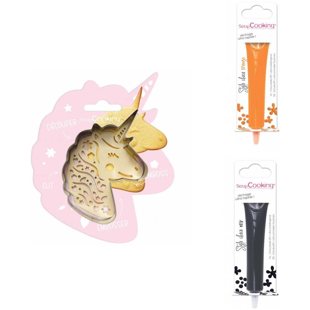 Kit Biscotti Unicorn Relief + 2 Penne Al Cioccolato Arancione E Fondente - Foto 1
