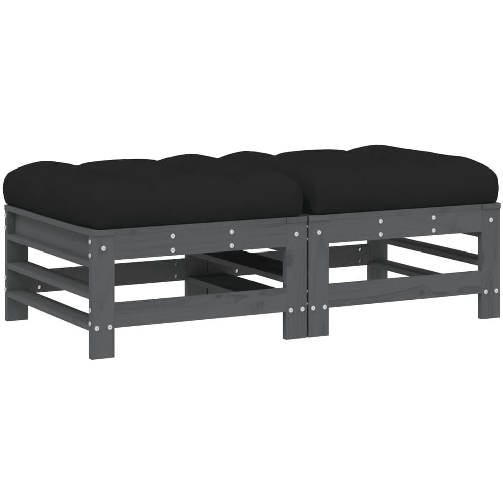 Poggiapiedi Giardino Con Cuscini 2pz Legno Massello Pino Grigio - Foto 2