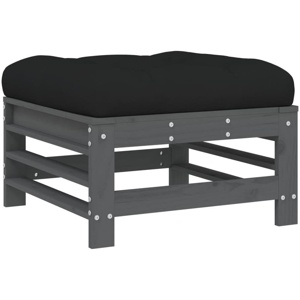 Poggiapiedi Giardino Con Cuscini 2pz Legno Massello Pino Grigio - Foto 3