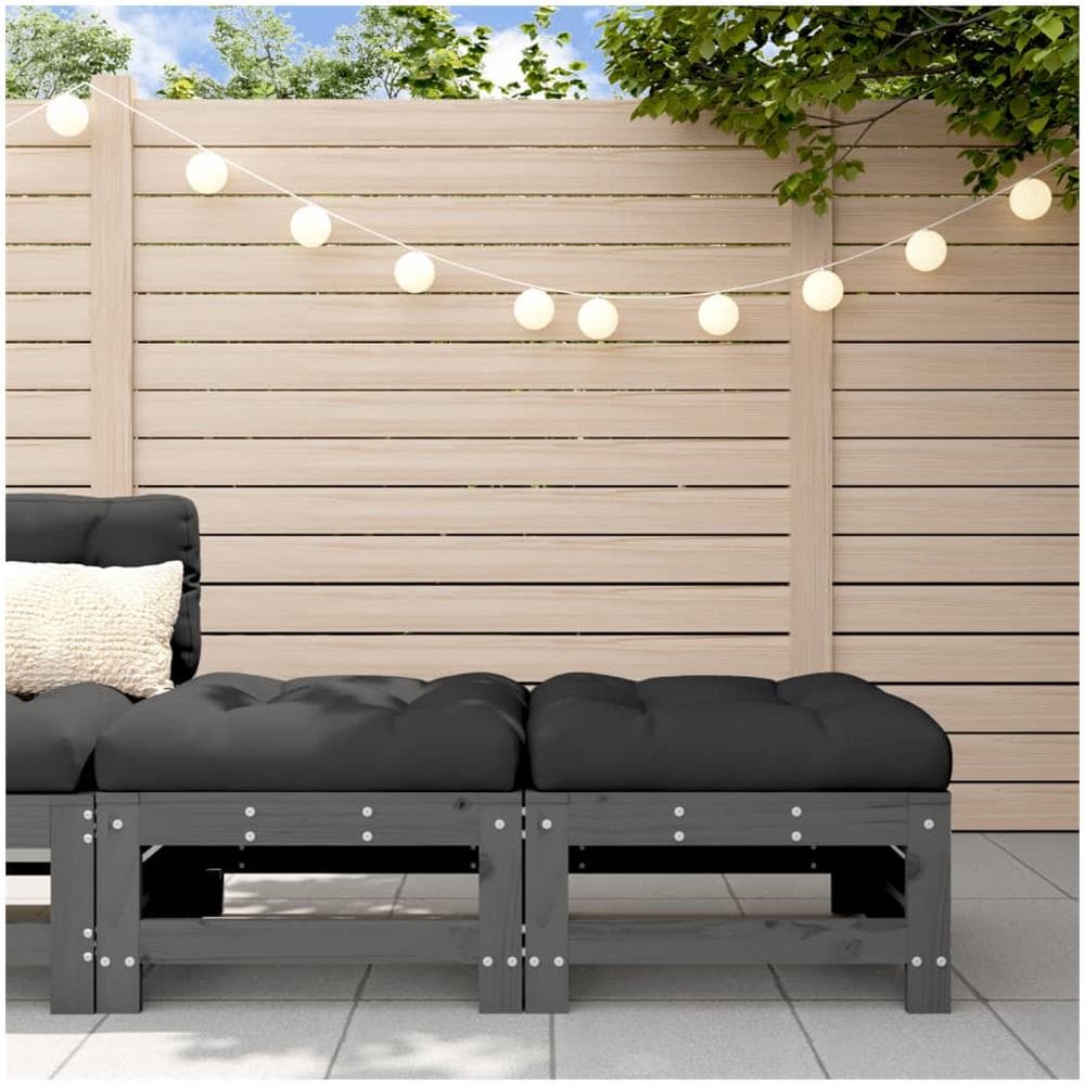 Poggiapiedi Giardino Con Cuscini 2pz Legno Massello Pino Grigio - Foto 1