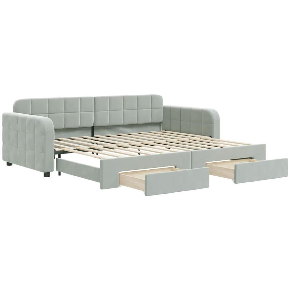 Divano Letto Estraibile Cassetti Grigio Chiaro 90x200cm Velluto - Foto 1