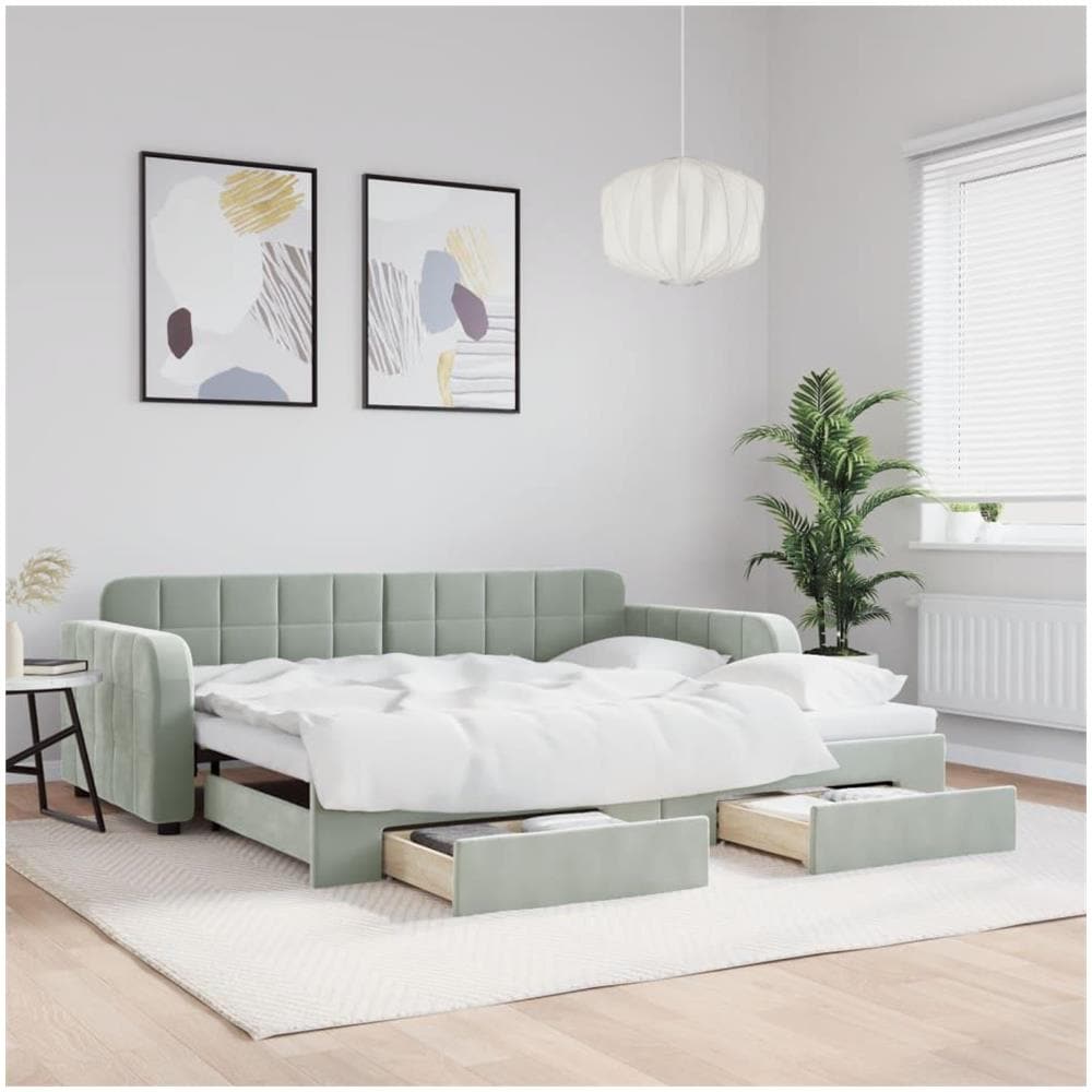 Divano Letto Estraibile Cassetti Grigio Chiaro 90x200cm Velluto - Foto 2