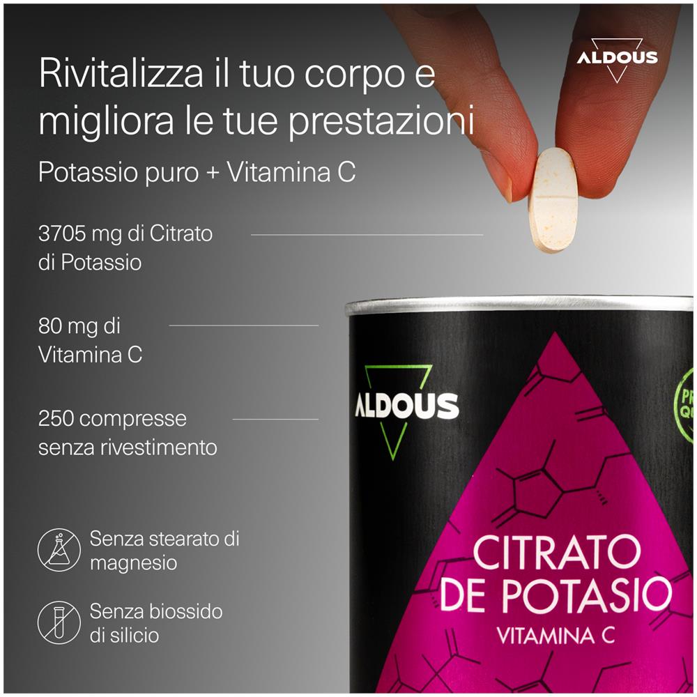 Citrato di potassio 3705 mg con 80 mg di vitamina C Aldous | 250 compresse - Foto 2
