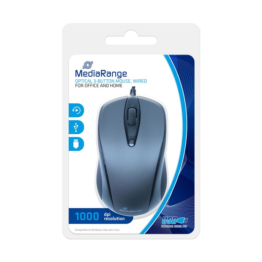 Mouse Ottico A 3 Pulsanti, A Cavo Usb, Nero / grigio - Mros201 - Foto 1