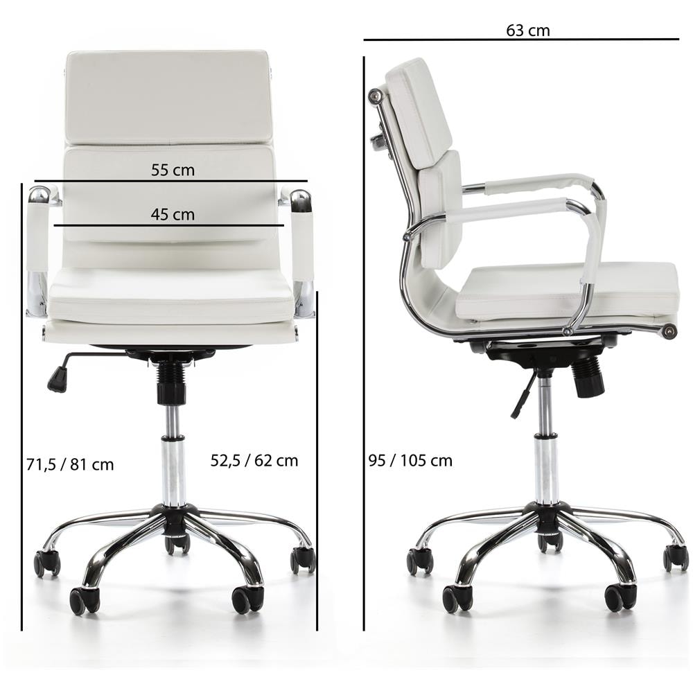 Poltrona Bianca, Pelle Sintetica, Poltrona Direzionale Con Poggiatesta E Imbottita Cuscino, Regolabile In Altezza - Foto 2