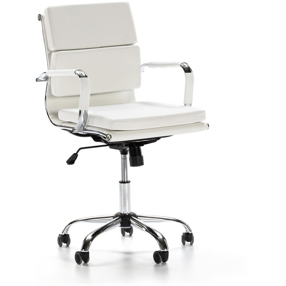 Poltrona Bianca, Pelle Sintetica, Poltrona Direzionale Con Poggiatesta E Imbottita Cuscino, Regolabile In Altezza - Foto 5