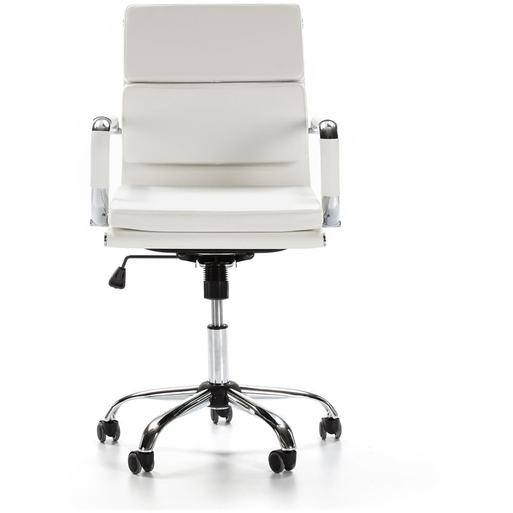 Poltrona Bianca, Pelle Sintetica, Poltrona Direzionale Con Poggiatesta E Imbottita Cuscino, Regolabile In Altezza - Foto 1