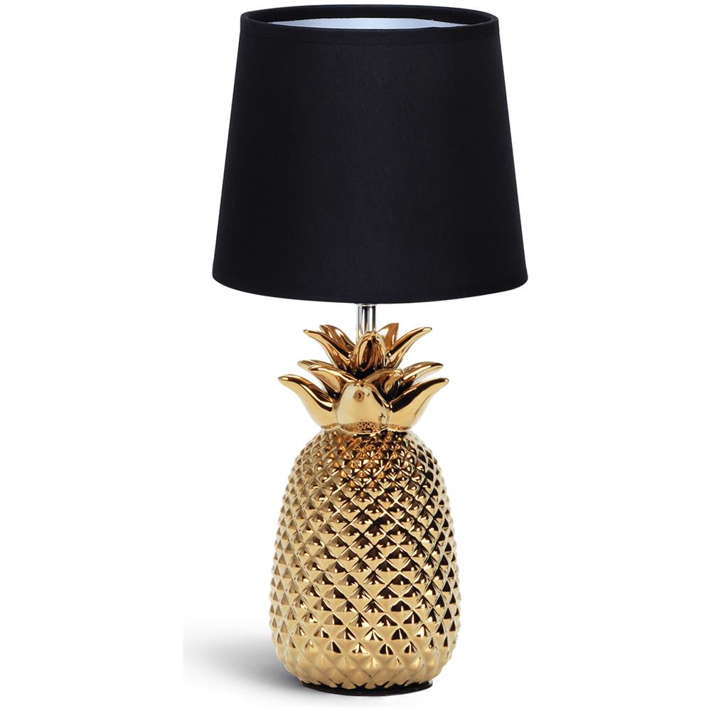 Lampada Da Tavolo E14 Ceramica Ananas Oro | Paralume Tessuto Nero | H36cm - Foto 2