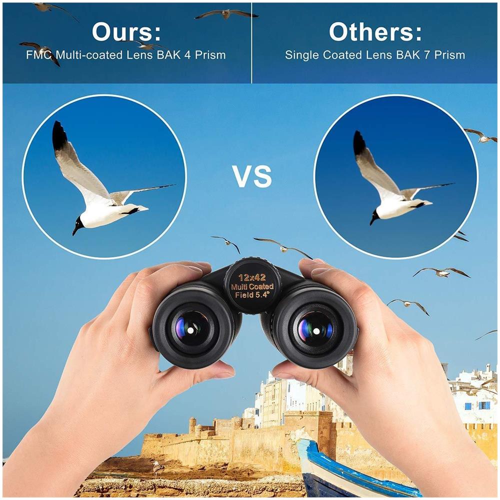 High Power Binocolo Kylietech 12x42 Binoculare Per Gli Adulti Con Bak4 Prisma Fmc Lens Fogproof Impermeabile Grande Per Il Bird Watching Viaggio Sognare Hunting Concerti (smartphone Adattatore Incluso) - Foto 2