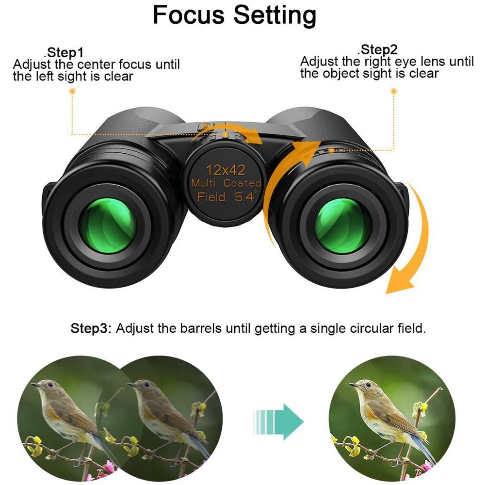 High Power Binocolo Kylietech 12x42 Binoculare Per Gli Adulti Con Bak4 Prisma Fmc Lens Fogproof Impermeabile Grande Per Il Bird Watching Viaggio Sognare Hunting Concerti (smartphone Adattatore Incluso) - Foto 4