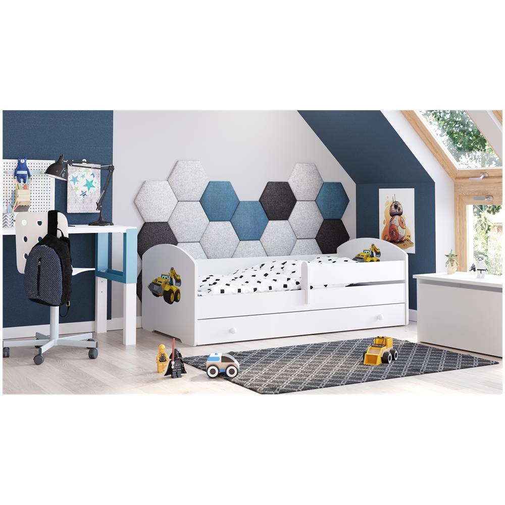 Letto Per Bambini Luk 140x70 Cassetto E Una Ringhiera+ Materasso E Giroletto Yellow Excavator - Foto 2