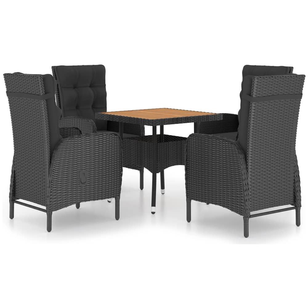 Set Mobili Da Pranzo Per Giardino 5 Pz Polyrattan E Acacia Nero - Foto 1