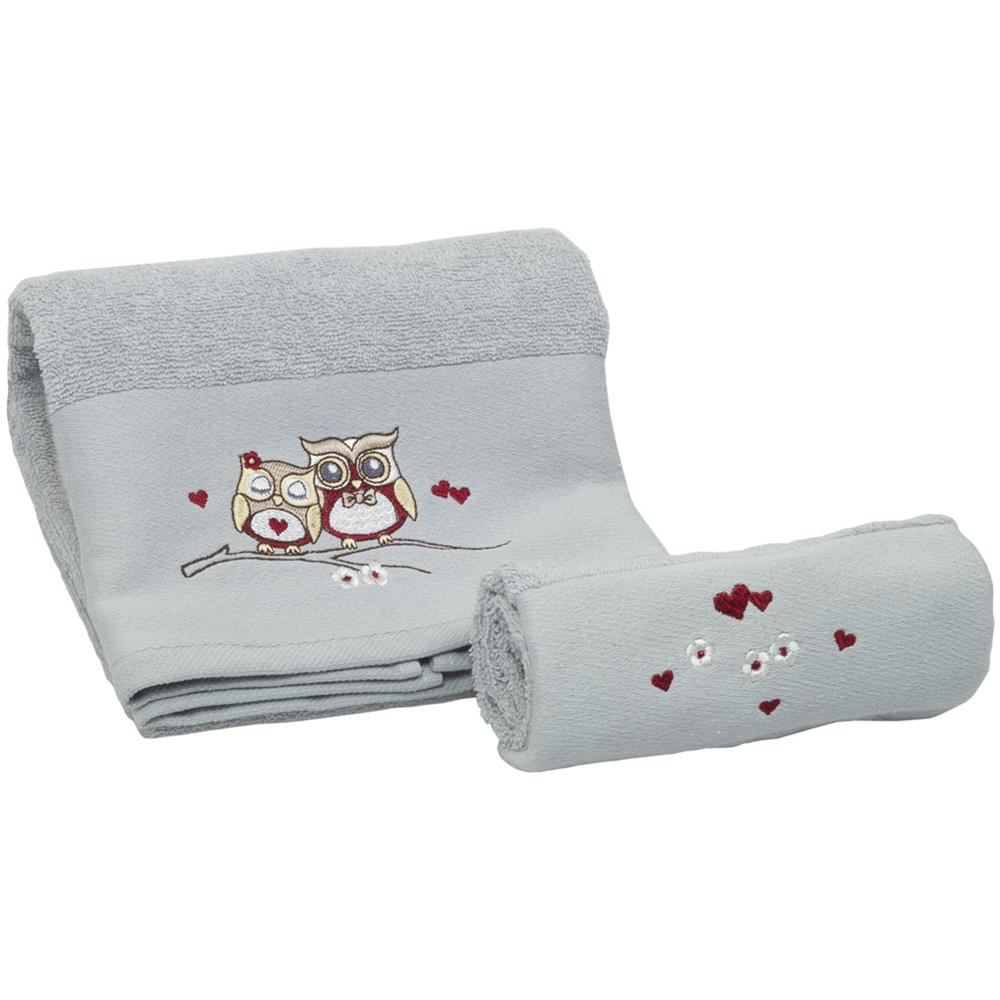 Set Asciugamano Copiola Salvietta Bagno In Spugna 100% Cotone Mod Gufetti Copiola Grigio - Foto 1