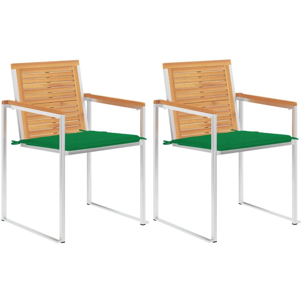 Sedie Da Giardino 2 Pz Con Cuscini In Legno Di Teak E Acciaio - Foto 1
