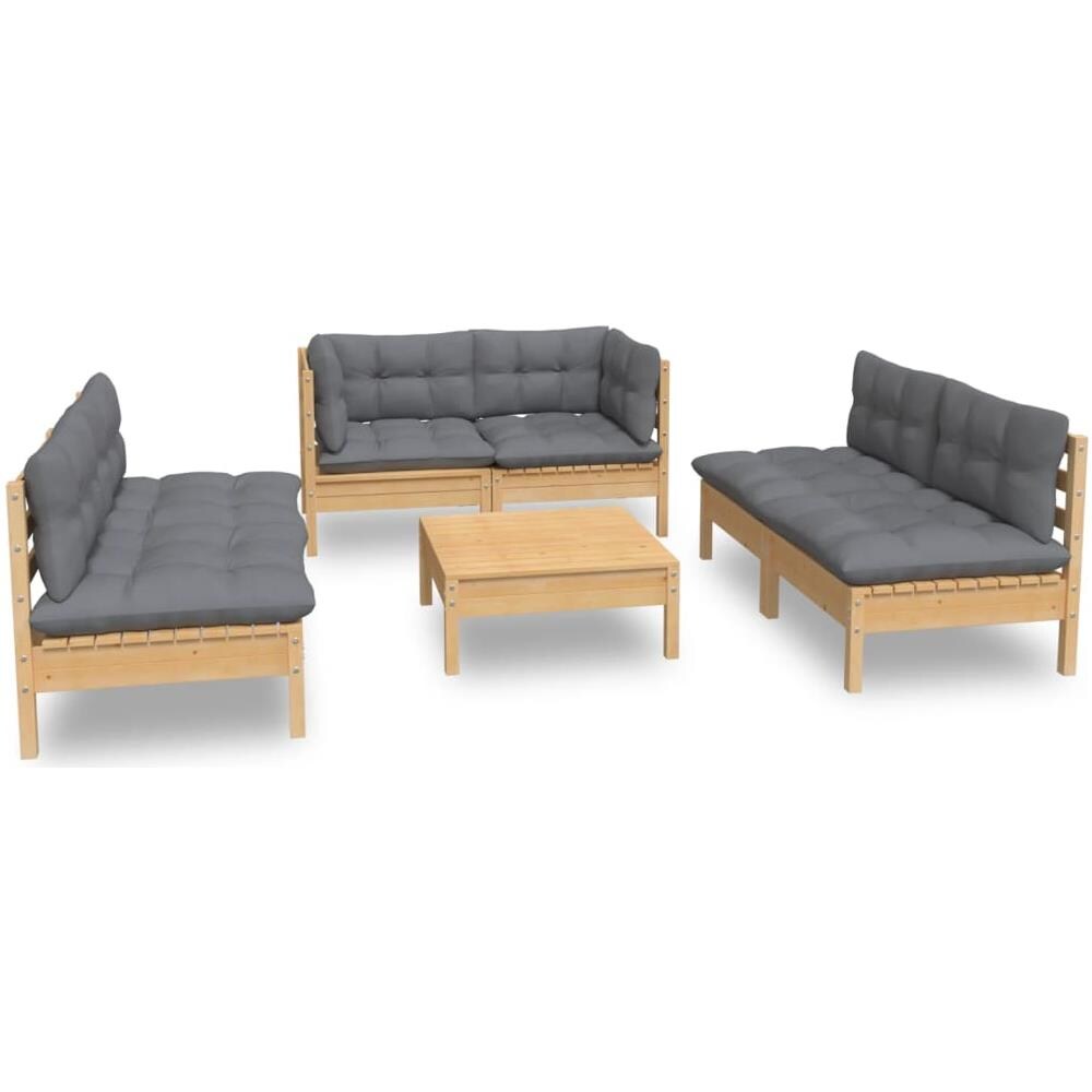 Set Divani Da Giardino 7 Pz Con Cuscini Grigi Massello Di Pino - Foto 2