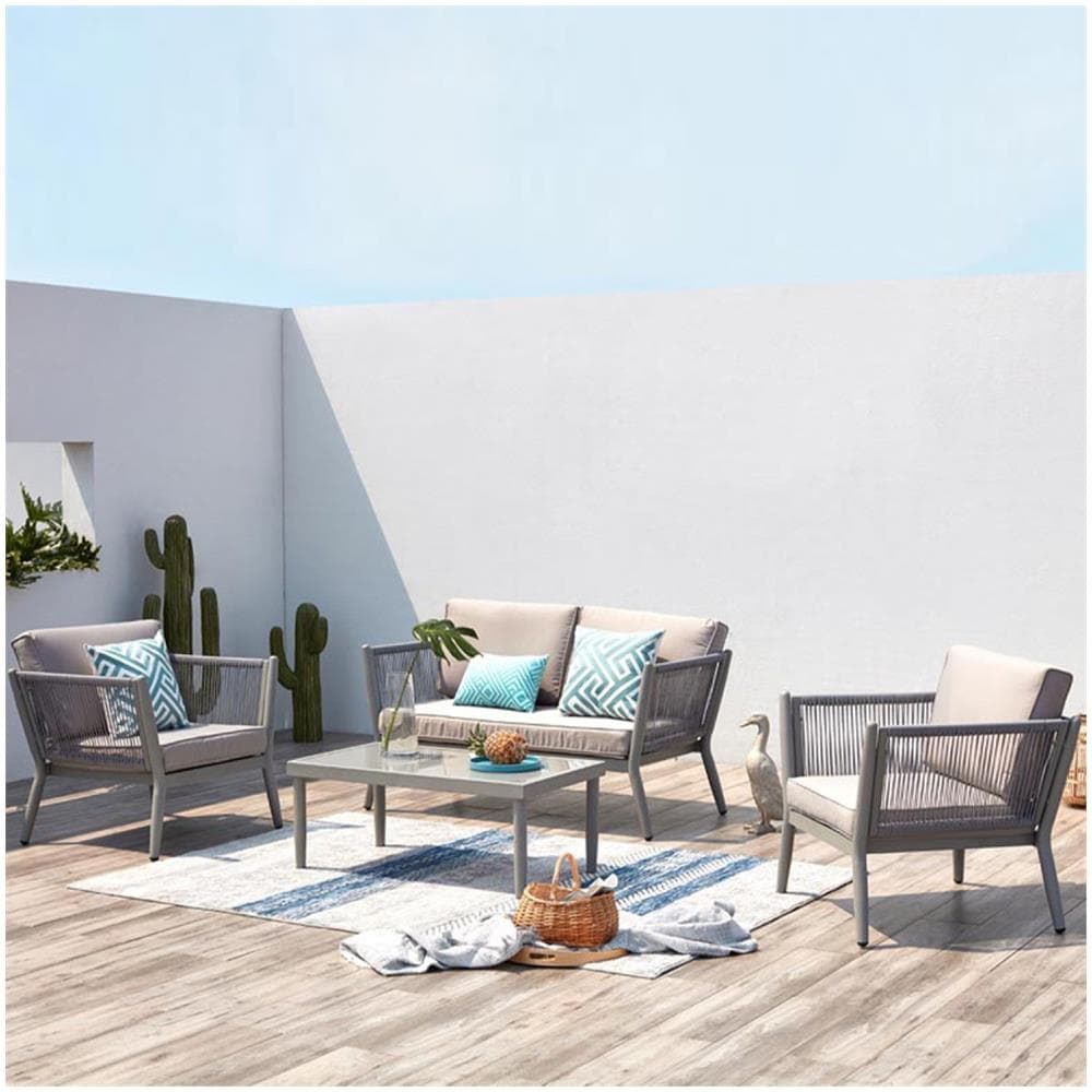 Salotto Da Giardino In Alluminio E Corda Grigio Chiaro Anahma - Foto 1