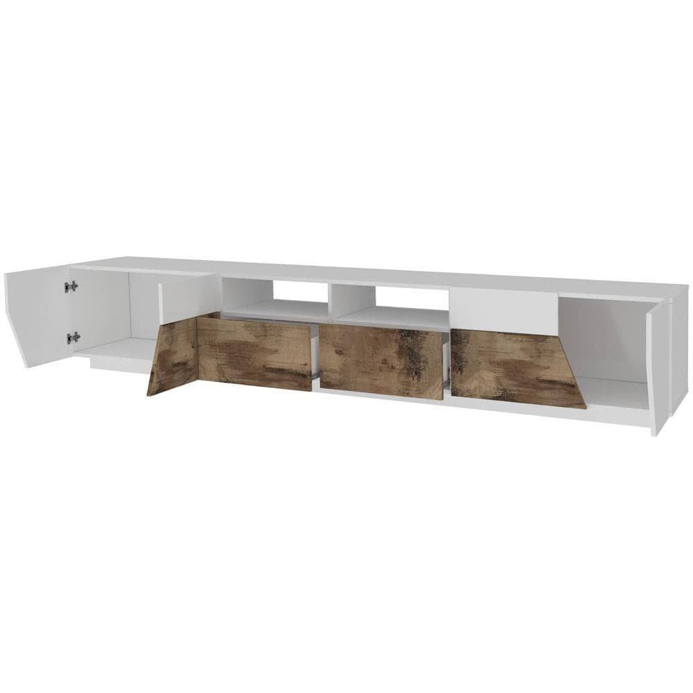 Mobile Porta Tv Gregorio, Credenza Bassa Da Soggiorno A 4 Ante, Base Porta Tv, 100% Made In Italy, Cm 260x43h46, Bianco Lucido E Acero - Foto 4
