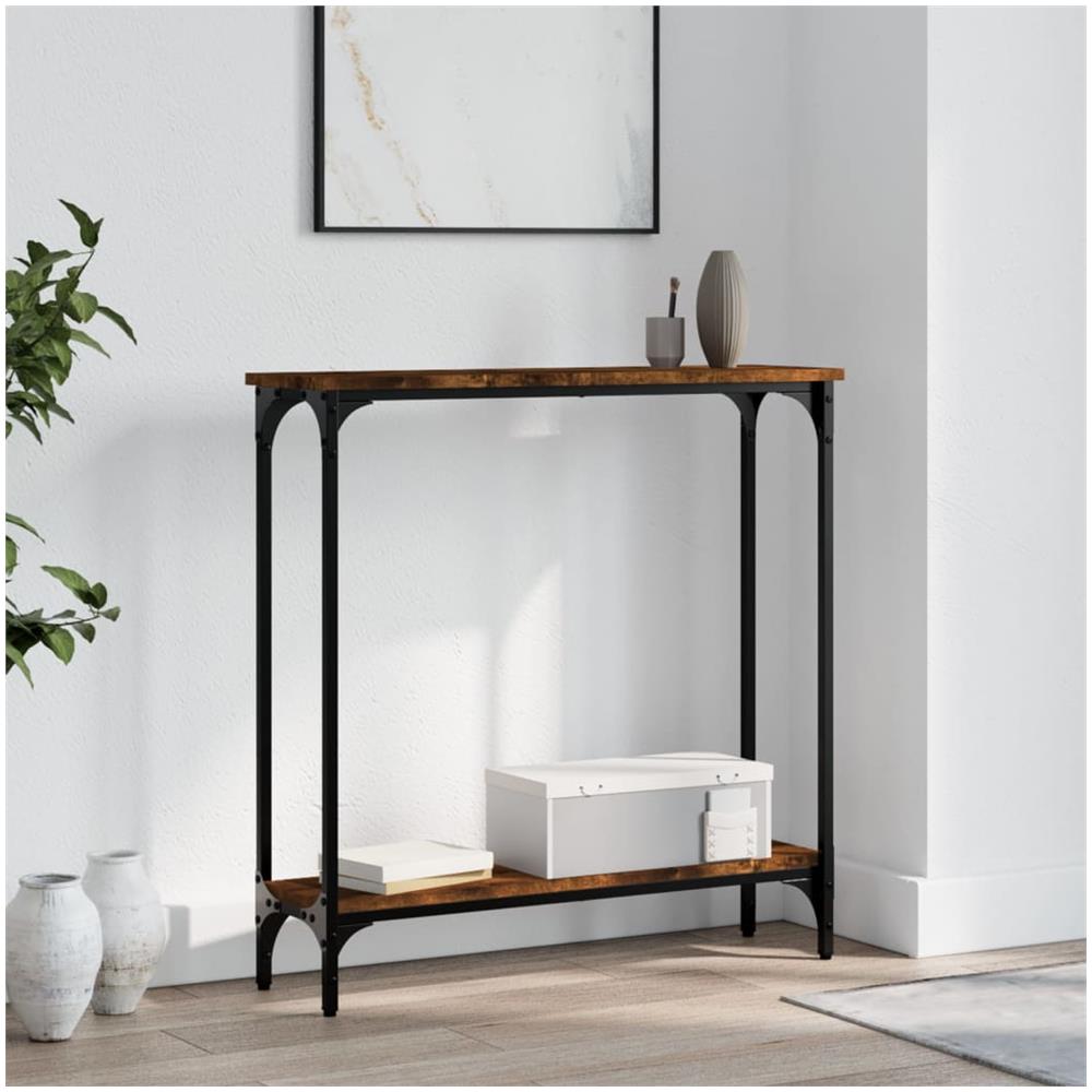 Tavolino Consolle Rovere Fumo 75x22,5x75 Cm Legno Multistrato - Foto 1