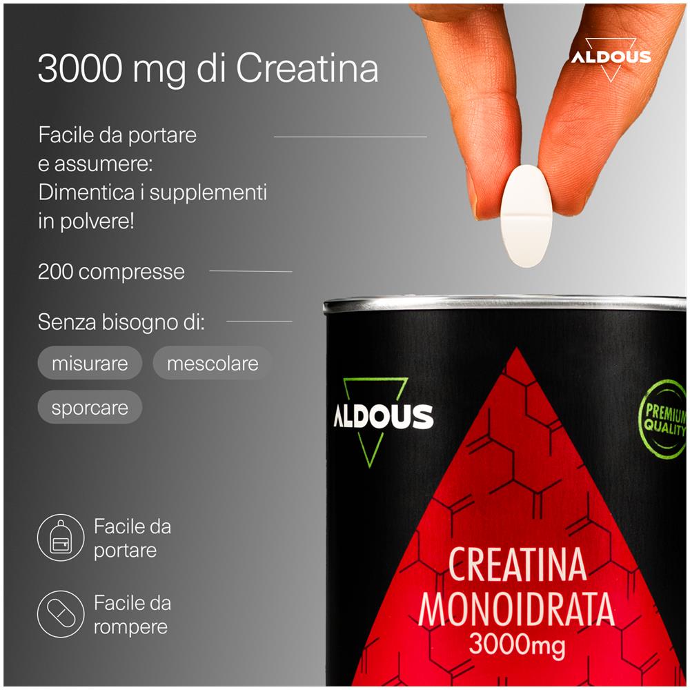 Creatina monoidrato 3000 mg Aldous | 200 compresse - Foto 2