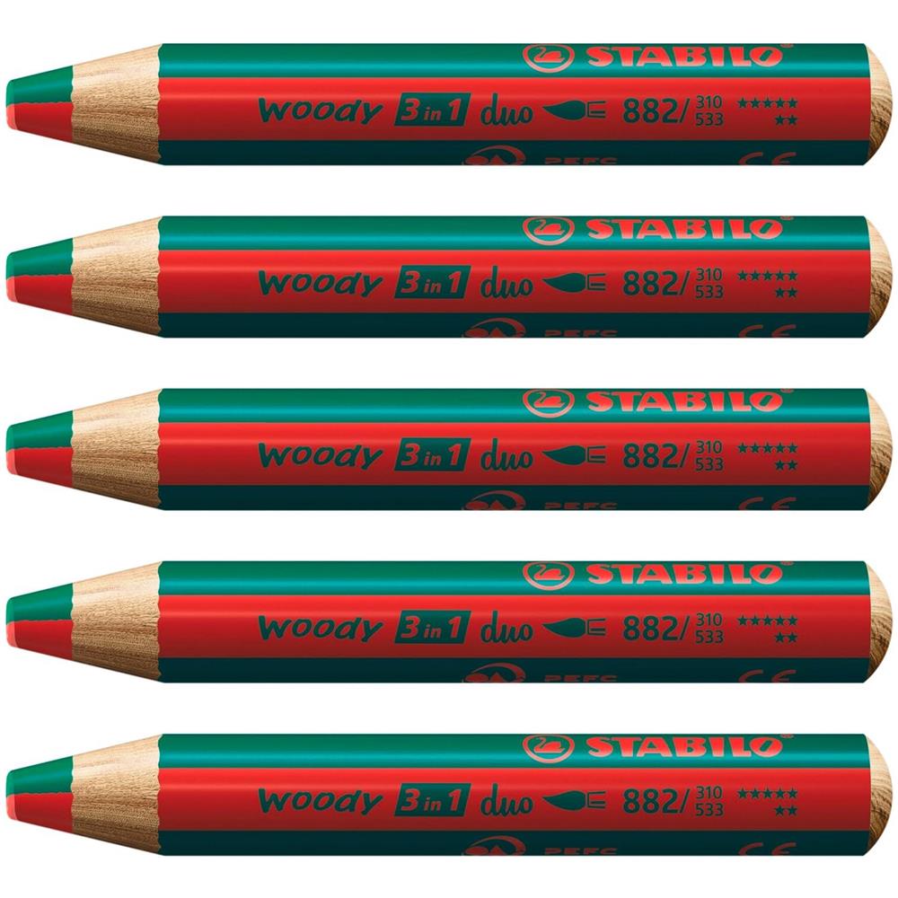 woody 3 in 1 duo - Matita colorata Multi-Funzione - Mina a 2 Colori - Confezione da 5 - Rosso Carminio /Verde scuro - Foto 1