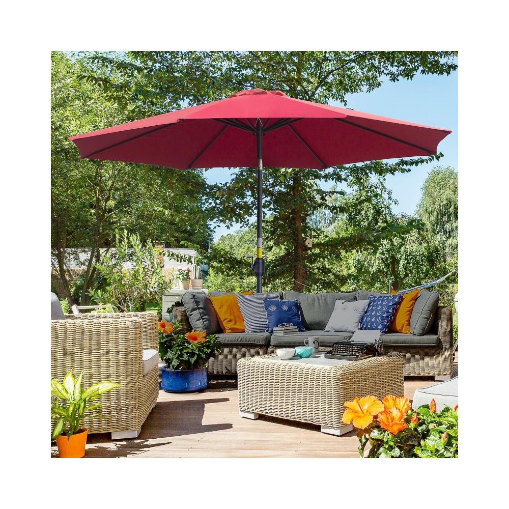 Ombrellone da Giardino Ø 295 cm Inclinabile con Manovella in Metallo e Poliestere Rosso Scuro - Foto 2