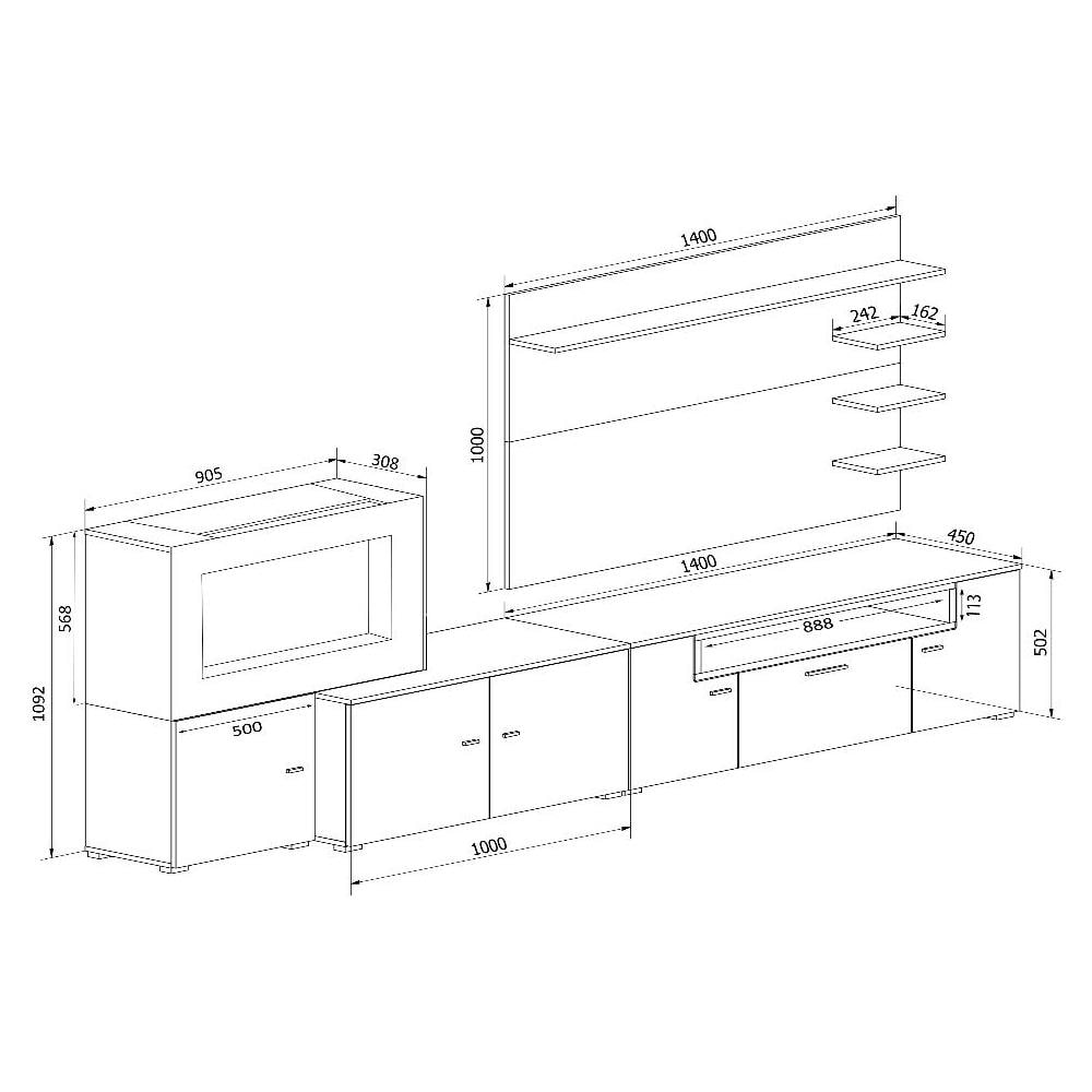 Mobili Da Soggiorno Con Camino Elettrico A 5 Livelli Di Fiamme, Finitura Bianco Mate E Nero Laccato, Misure: 290 X 170 X 170 X 45 Cm Di Profondità - Foto 6