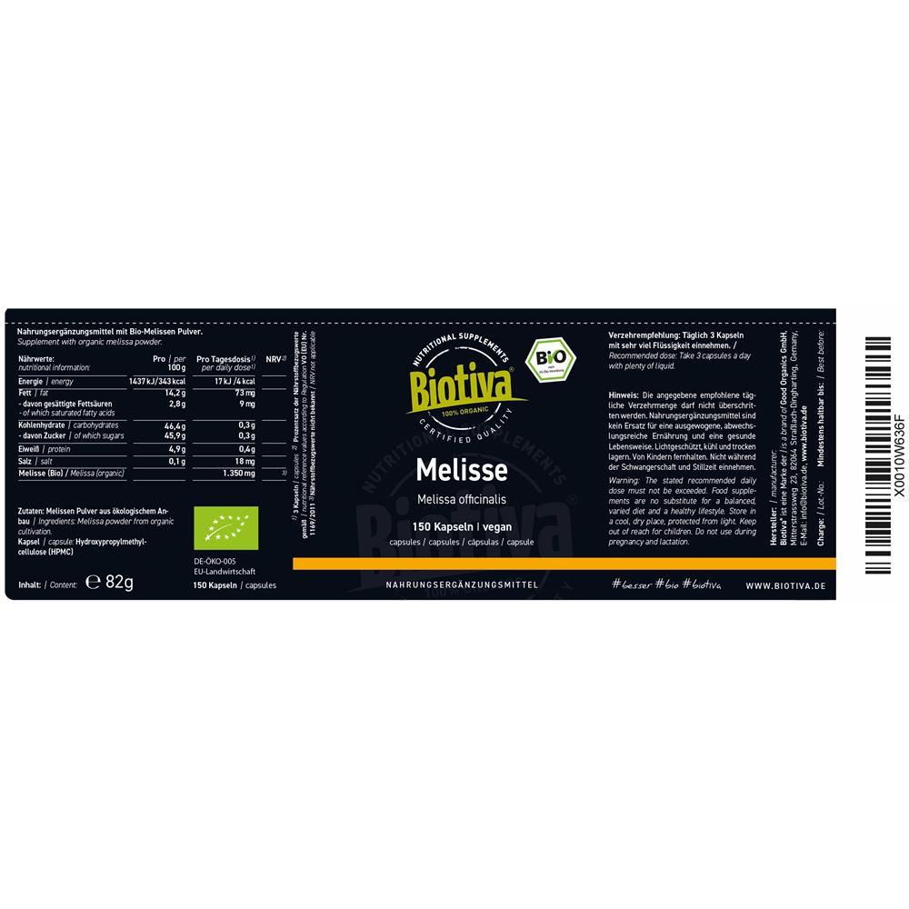 Melissa Bio - 150 Capsule A 450mg - Melissa Officinalis - Cedronella - Senza Additivi - Confezionato E Controllato In Germania (de-eco-005)  - Foto 2