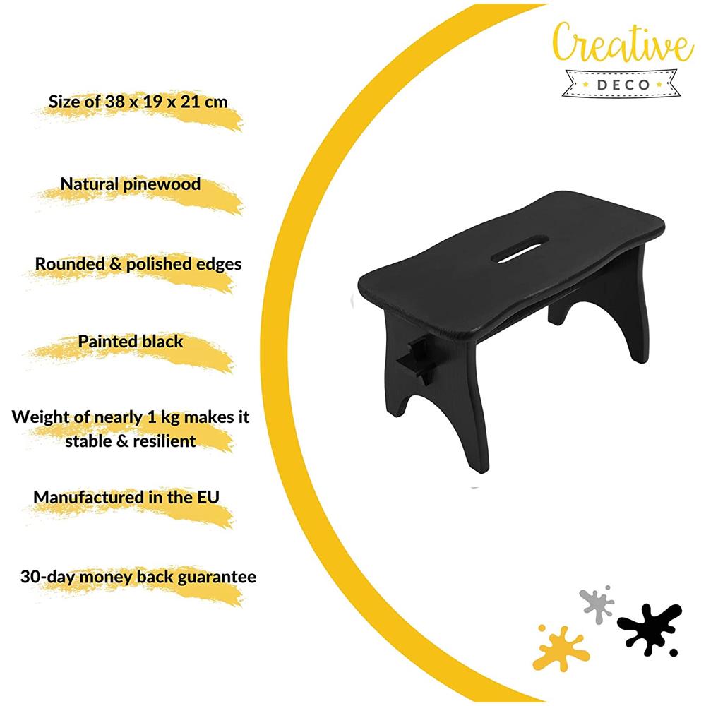 Piccolo Sgabello Nero Cucina Bambini In Legno | 38 X 19 X 21 Cm | Poggiapiedi Grezzo Multifunzionale | Perfetto Per Tutte Le Nostre Scatole O Come Espositore Supporto Piante - Foto 5