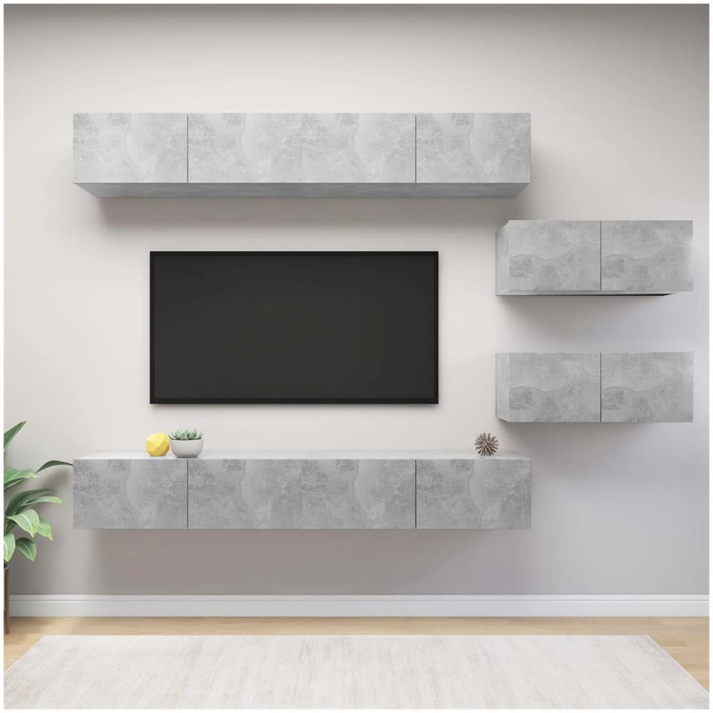Set Porta Tv 6 Pz Grigio Cemento In Truciolato - Foto 1
