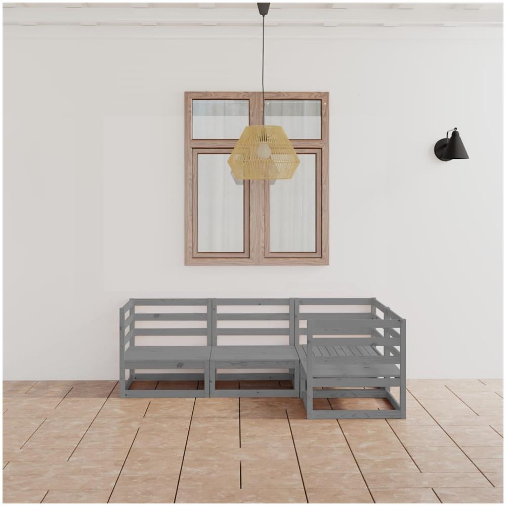 Set Divani Da Giardino 4 Pz Grigio In Legno Massello Di Pino - Foto 1