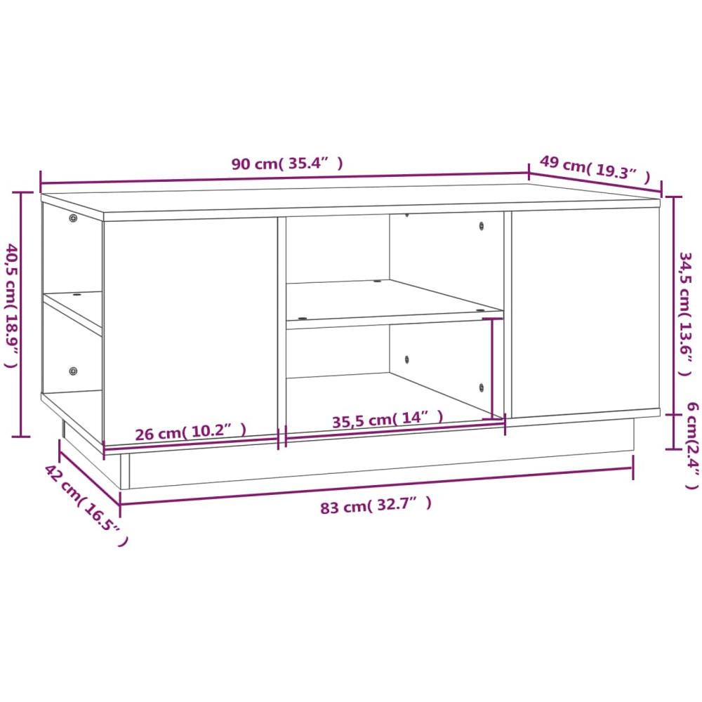 Tavolino Da Salotto Grigio 90x49x40,5 Cm Legno Massello Di Pino - Foto 2