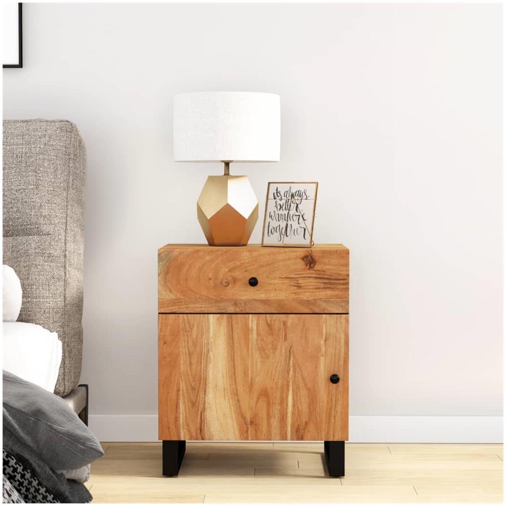 Comodino 50x33x60 Cm Legno Massello Acacia E Legno Multistrato - Foto 1