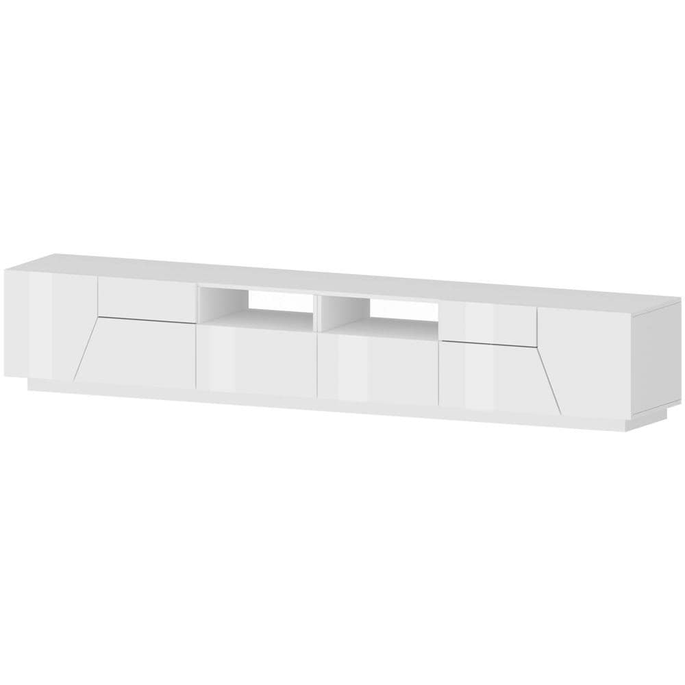 Mobile Porta Tv Gregorio, Credenza Bassa Da Soggiorno A 4 Ante, Base Porta Tv, 100% Made In Italy, Cm 260x43h46, Bianco Lucido - Foto 2
