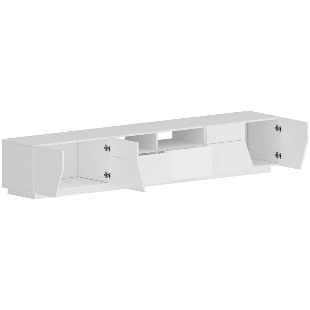 Mobile Porta Tv Gregorio, Credenza Bassa Da Soggiorno A 4 Ante, Base Porta Tv, 100% Made In Italy, Cm 260x43h46, Bianco Lucido - Foto 4