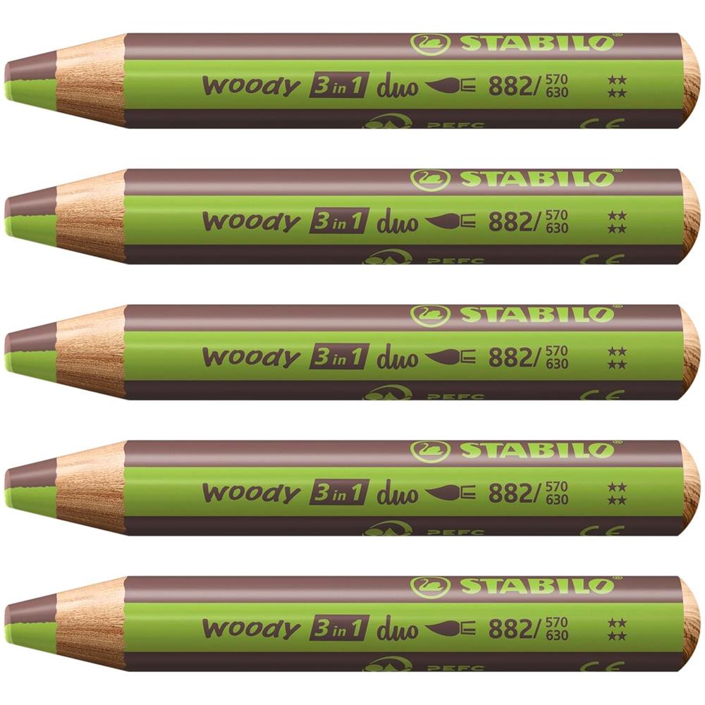woody 3 in 1 duo - Matita colorata Multi-Funzione - Mina a 2 Colori - Confezione da 5 - Verde Foglia /Terra d'ombra bruciata - Foto 1