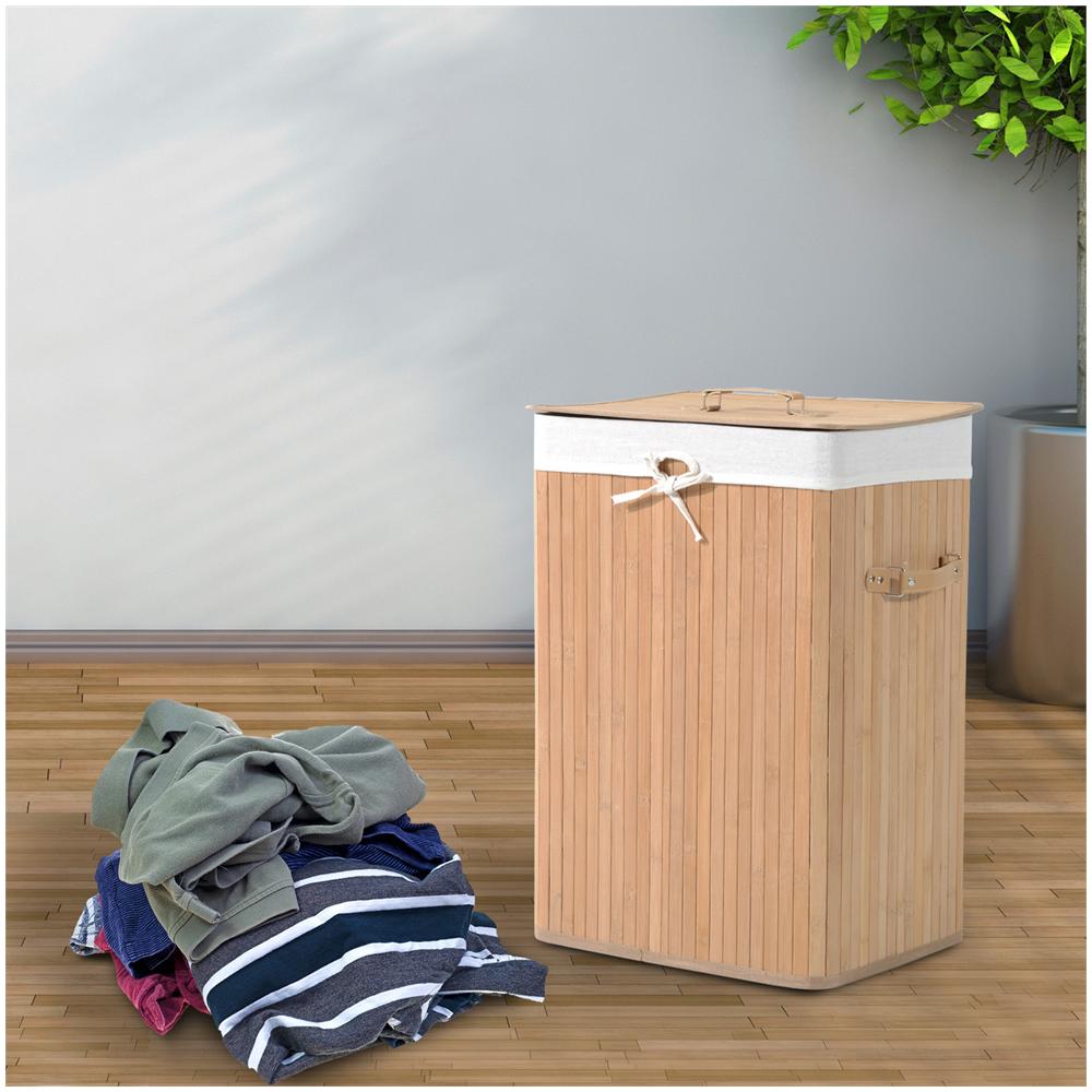 Cesto Portabiancheria HOMCOM Bambù 100L - 2 Scomparti, Coperchio, Maniglie - Foto 3