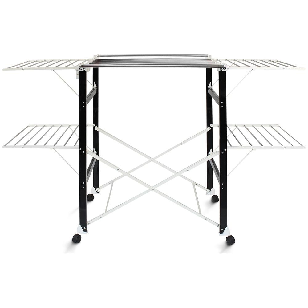 Stendibiancheria Pieghevole, Porta Abiti Pieghevole, 174 X 105 X 84 Cm, Nero / bianco, Materiale: Plastica Abs, Acciaio Inossidabile - Foto 2