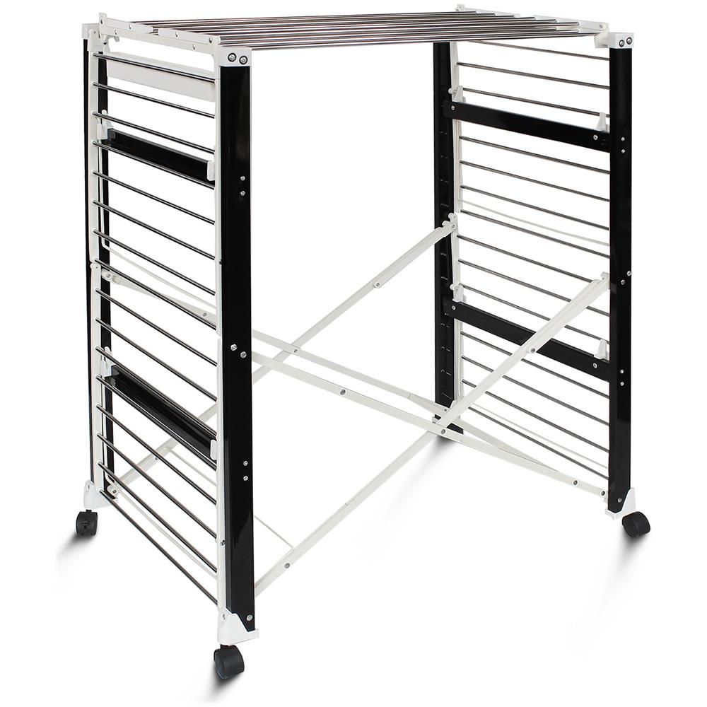 Stendibiancheria Pieghevole, Porta Abiti Pieghevole, 174 X 105 X 84 Cm, Nero / bianco, Materiale: Plastica Abs, Acciaio Inossidabile - Foto 6