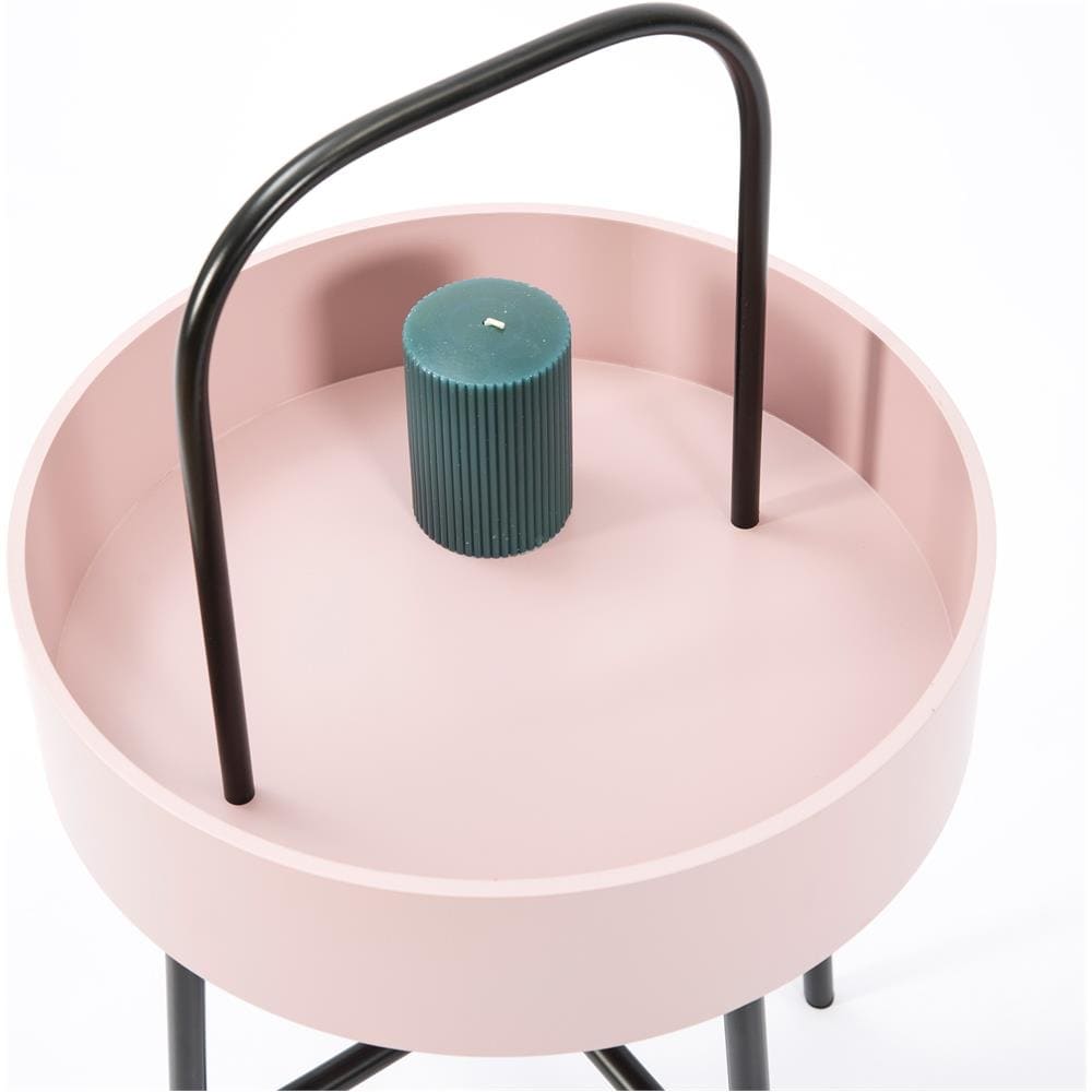 Tavolino Rotondo Jaipur Piano In Mdf Rose E Struttura In Metallo Di Colore Nero Opaco / Diametro: 40 Cm - Foto 2